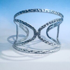 Silver Textured Open Cuff Bracelet Hammered Design Silver-Tone NWOT Modern State